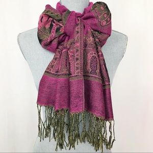 Pink Butterfly Patten Fringe Scarf
